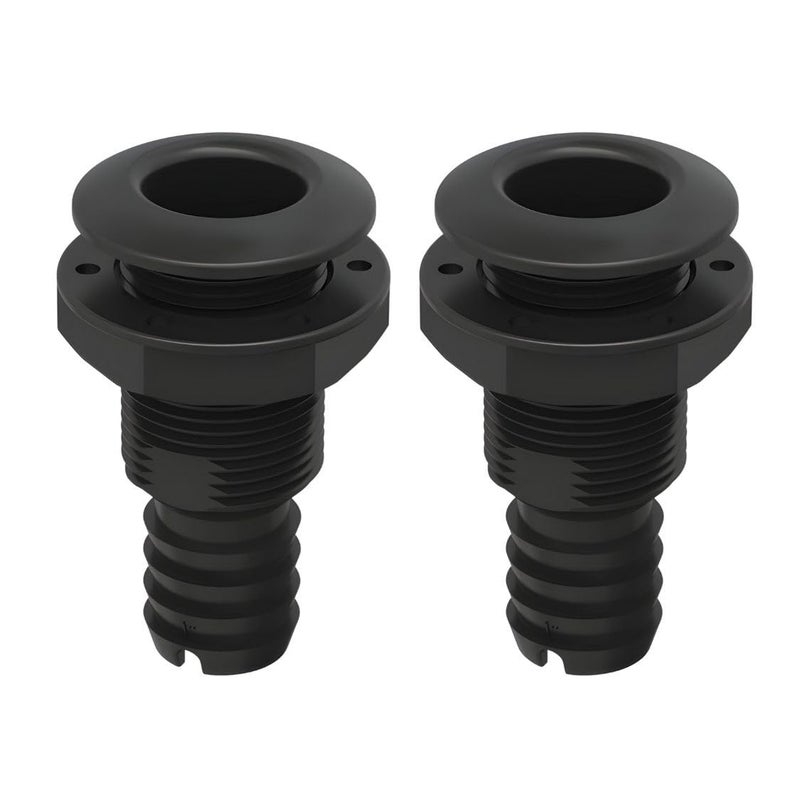 SEAFLO 1-1/4"", Black (2-Pack) Thru Hulls Fitting Thru-Hull with Check Valve, Polypropylene + Glass-Filled Nylon, 4-Year Warranty - Image 1
